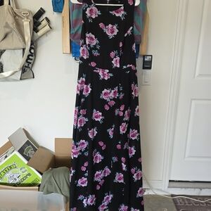 Torrid Black Maxi Dress with Pink Floral Design